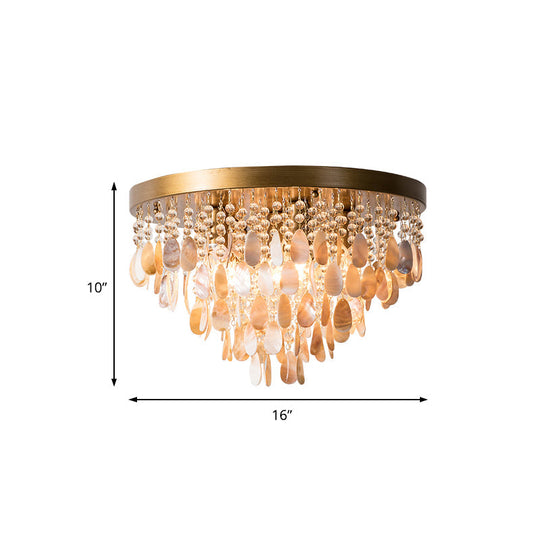 Modern Shell Tiered Flush Mount Light With Crystal Bead - Brass Finish | 6/9 Lights 16/19.5 W