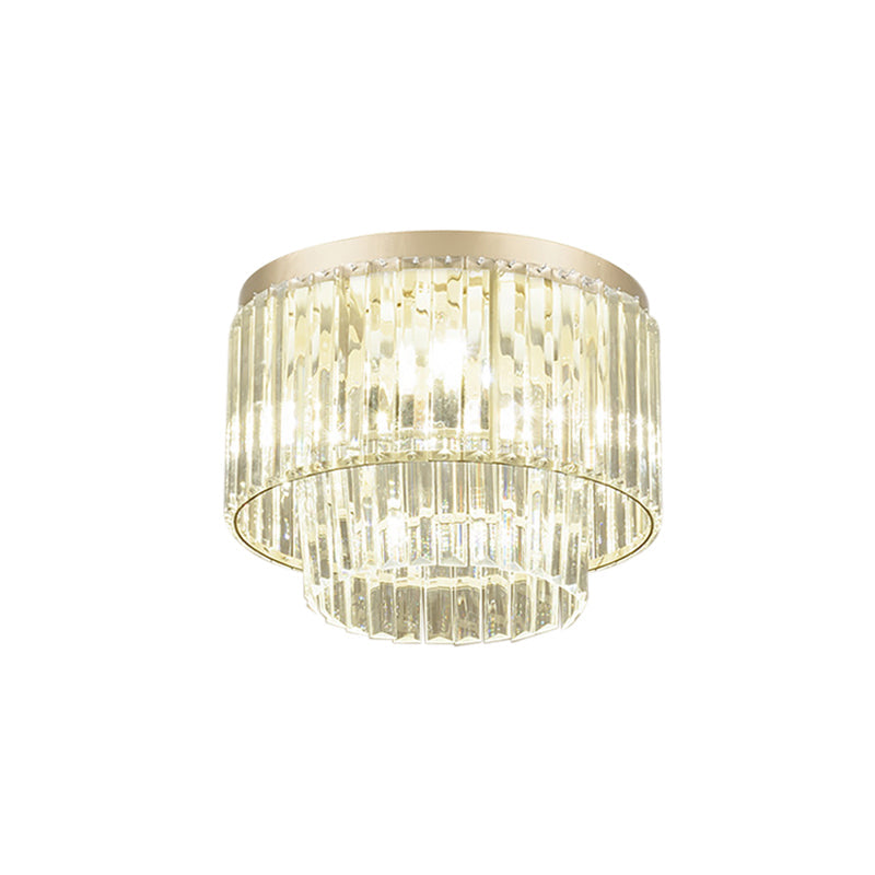 Modernist Drum Ceiling Lamp - Clear Crystal 12’/16’ Width Flush Mount Lighting For Living Room