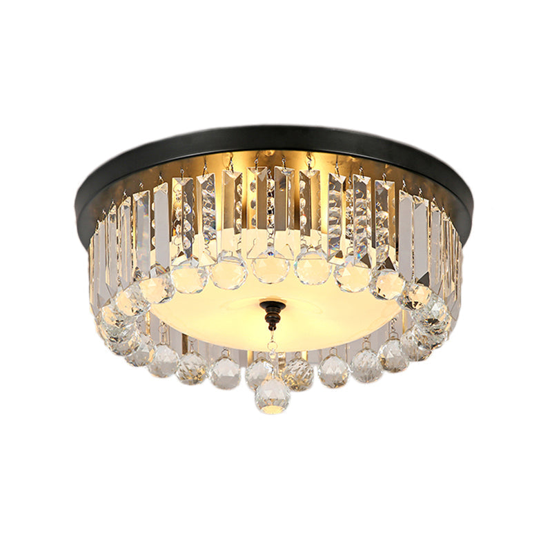 Clear Crystal Circle Ceiling Light - Contemporary Design With Opal Glass Diffuser & 5 Lights In