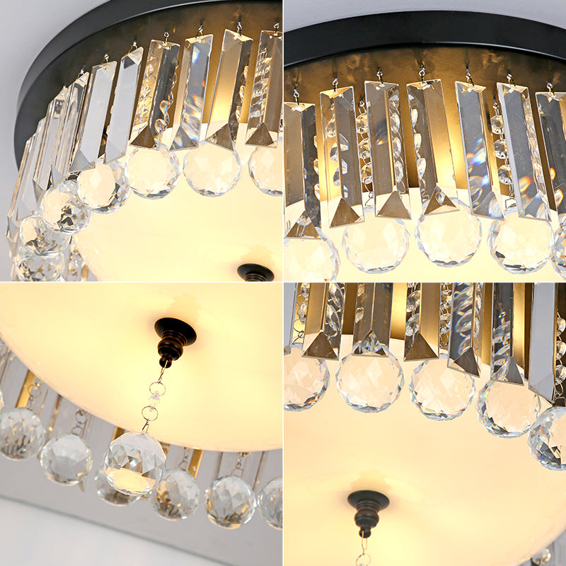 Clear Crystal Circle Ceiling Light - Contemporary Design With Opal Glass Diffuser & 5 Lights In