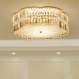 Golden Flower Flush Led Pendant Light With Modern Clear Crystal Design And Acrylic Diffuser -
