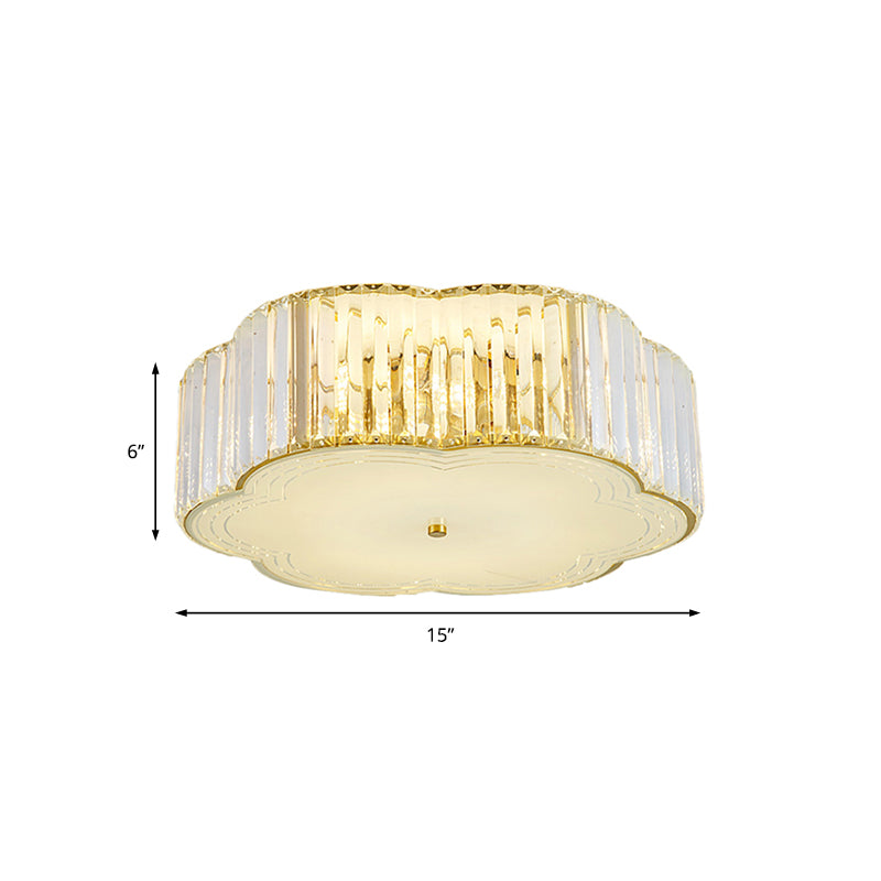 Golden Flower Flush Led Pendant Light With Modern Clear Crystal Design And Acrylic Diffuser -