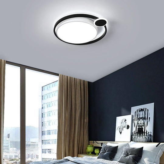 Nordic Metal Led Flush Mount Ceiling Lamp For Bedroom - 15/18/21.5 Black/White & Warm/White Black /