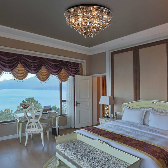 Vintage Smoke Gray Flush Mount Light With Crystal Bead Accents Warm Led Ceiling Lamp - 16/23.5 Width