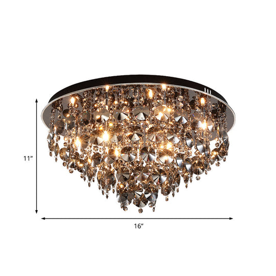 Vintage Smoke Gray Flush Mount Light With Crystal Bead Accents Warm Led Ceiling Lamp - 16/23.5 Width