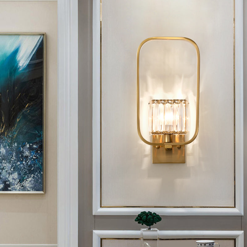 Vintage Metal Wall Sconce With Crystal Shade And Gold Finish