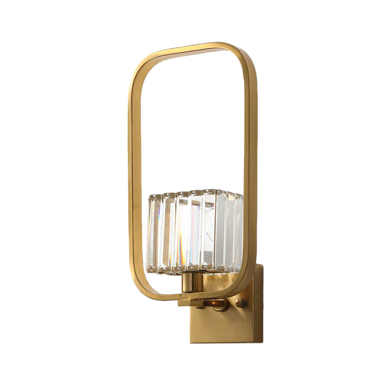 Vintage Metal Wall Sconce With Crystal Shade And Gold Finish
