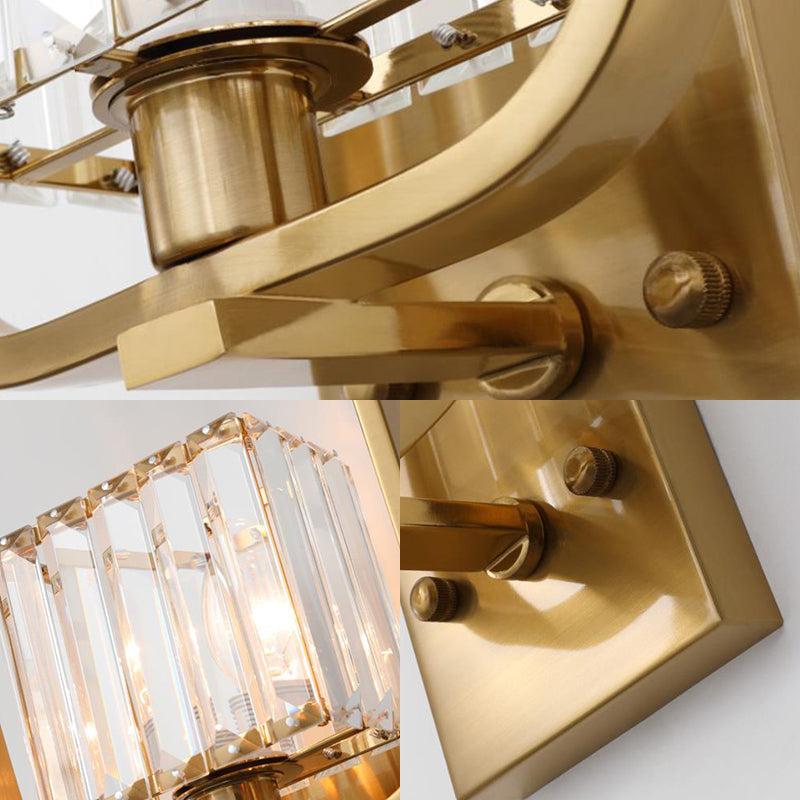 Vintage Metal Wall Sconce With Crystal Shade And Gold Finish