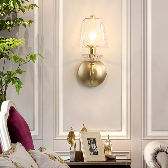 Contemporary Swirl Glass Cone Wall Light With Crystal Deco - Gold