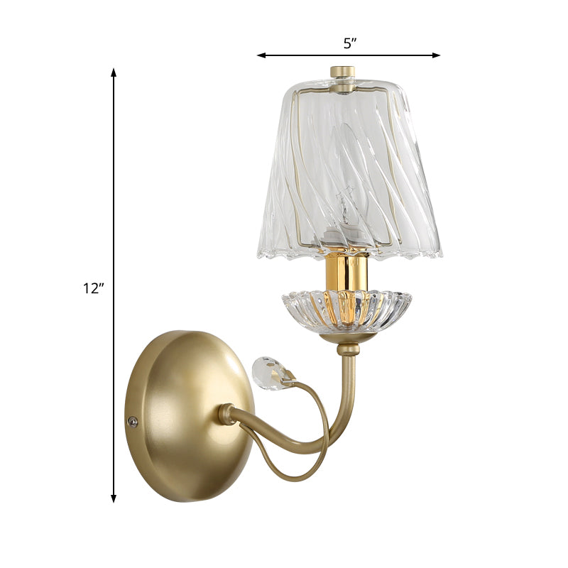 Contemporary Swirl Glass Cone Wall Light With Crystal Deco - Gold