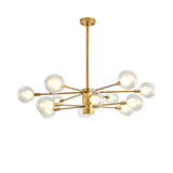 Gold Radial Modernist Chandelier - Clear Glass Globe With 10/12/16 Lights