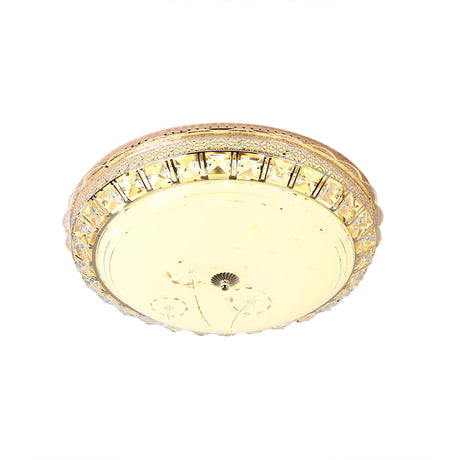 Opal Glass Led Ceiling Light With Crystal Accent In Modern Bowl Design