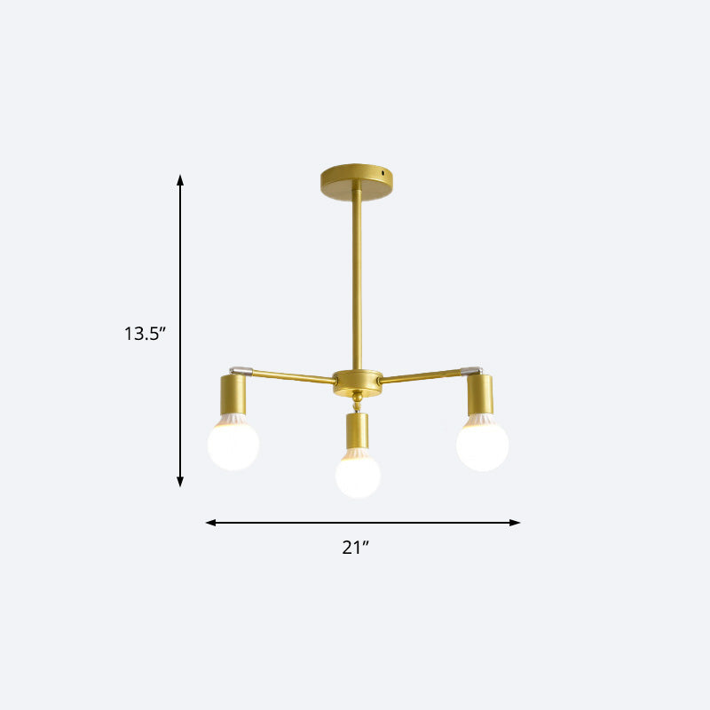 Gold Radial Chandelier With Bare Bulb - Modern 3/4/6 Ceiling Lights For Bedroom