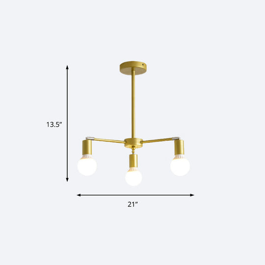 Gold Radial Chandelier With Bare Bulb - Modern 3/4/6 Ceiling Lights For Bedroom