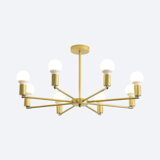 Gold Radial Chandelier With Bare Bulb - Modern 3/4/6 Ceiling Lights For Bedroom