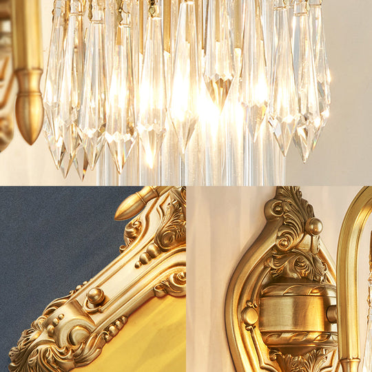 Contemporary Metal Gooseneck Wall Lamp With Clear Crystal Prism In Gold For Corridor