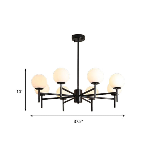 Moderner schwarz-goldener Kugel-Kronleuchter mit radialem Design – 6/8/9 Lichter, Hängelampe aus Milchglas