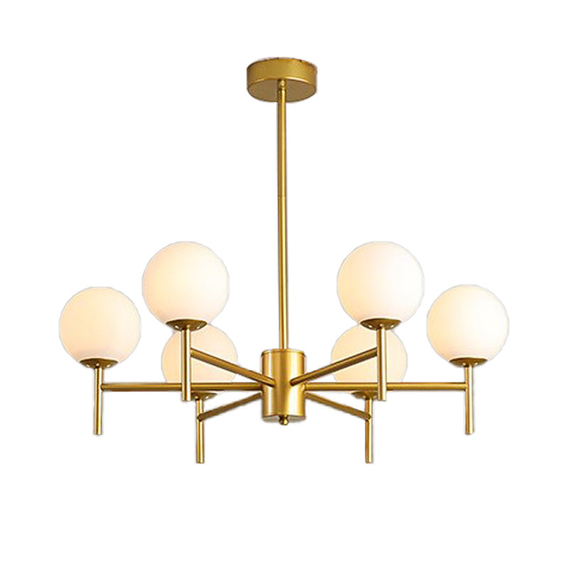 Moderner schwarz-goldener Kugel-Kronleuchter mit radialem Design – 6/8/9 Lichter, Hängelampe aus Milchglas