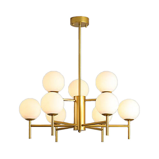 Moderner schwarz-goldener Kugel-Kronleuchter mit radialem Design – 6/8/9 Lichter, Hängelampe aus Milchglas