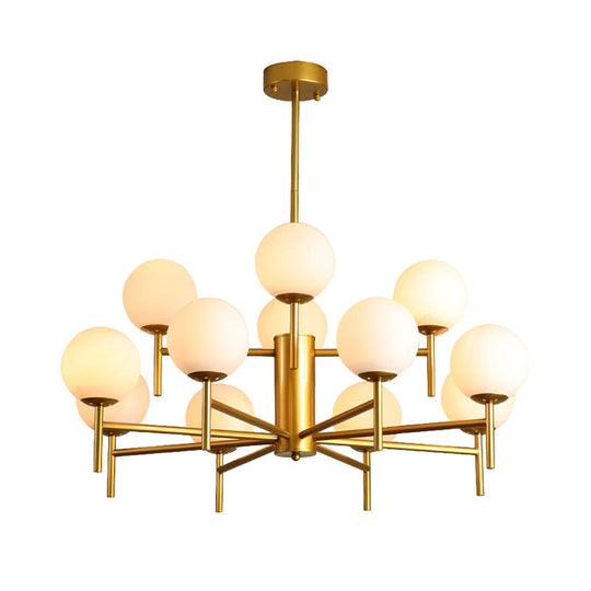 Moderner schwarz-goldener Kugel-Kronleuchter mit radialem Design – 6/8/9 Lichter, Hängelampe aus Milchglas