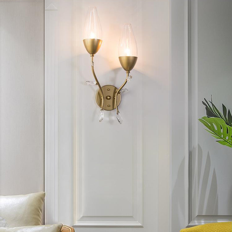 Mini Wall Sconce Light With Crystal Leaf Design - Modern Metallic Gold Finish Ideal For Bedroom