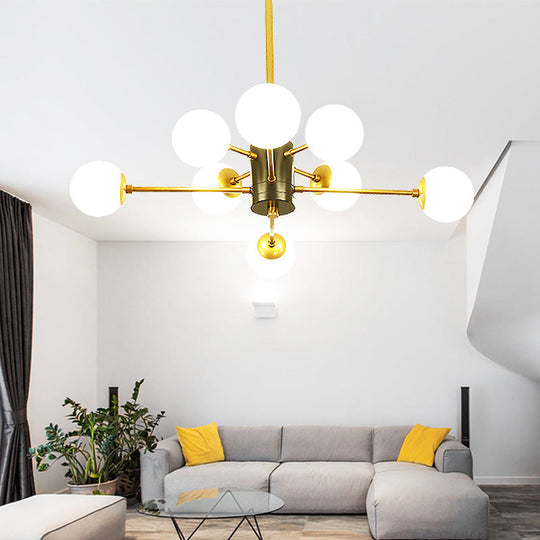 Modernist Milk Glass Chandelier With Burst Design - Gold Finish 6/8/9 Lights Hanging Ceiling Lamp 8