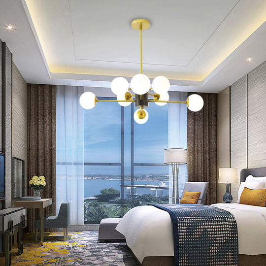 Modernist Milk Glass Chandelier With Burst Design - Gold Finish 6/8/9 Lights Hanging Ceiling Lamp