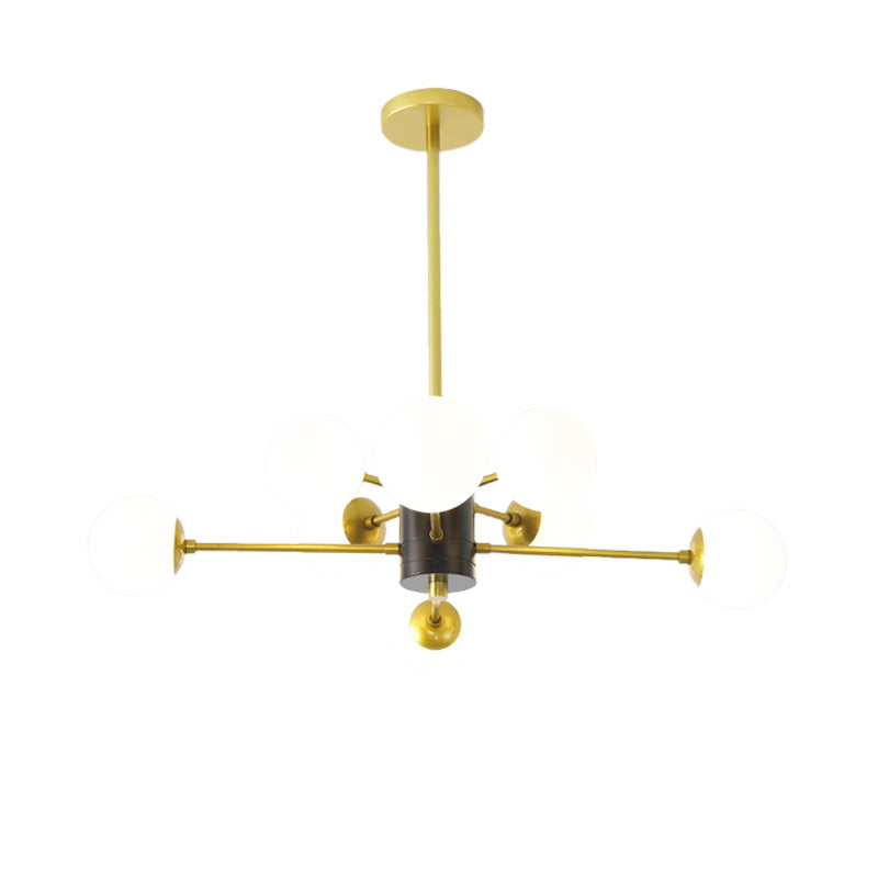 Modernist Milk Glass Chandelier With Burst Design - Gold Finish 6/8/9 Lights Hanging Ceiling Lamp
