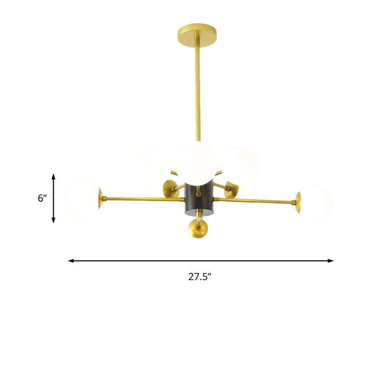 Modernist Milk Glass Chandelier With Burst Design - Gold Finish 6/8/9 Lights Hanging Ceiling Lamp
