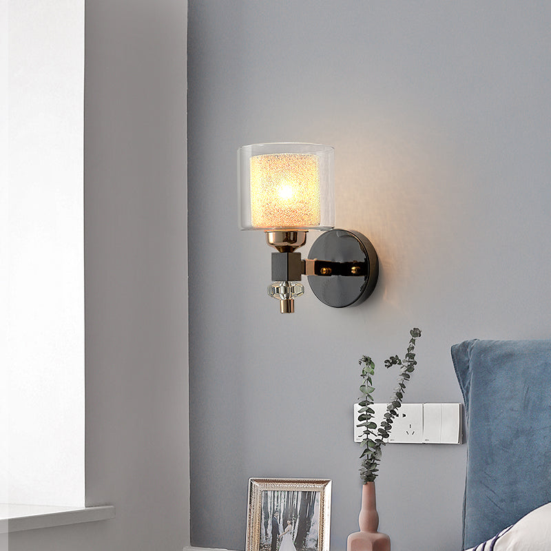 Modern Black Cylinder Wall Mount Sconce Lamp For Hallway