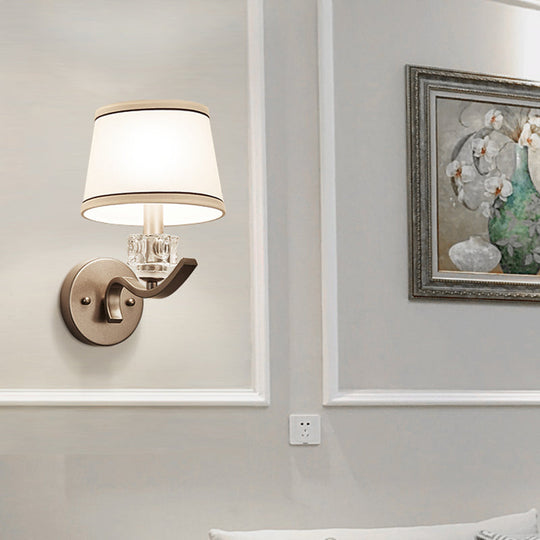 Modern Nickle Finish Wall Sconce Light With Conic Fabric Shade - Ideal For Hallway Nickel