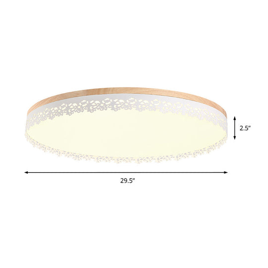 Nordic Ultra Thin Drum Flush Mount Led Light - Wood White Dia 10.5’/15’/19’ Bedroom Lighting