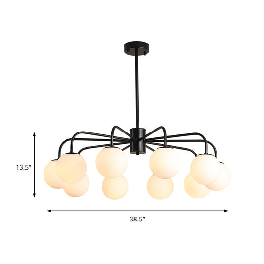 Moderner Kronleuchter aus weißer Glaskugel mit radialem Design – 6/8/10 Lichter, hängende Deckenleuchte, gebogener Arm