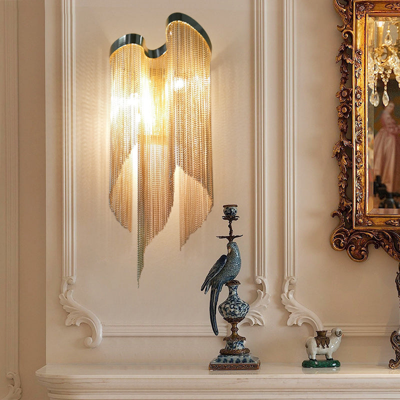 Modernist Aluminum Tassel Wall Sconce Light In Gold/Silver For Living Room Gold