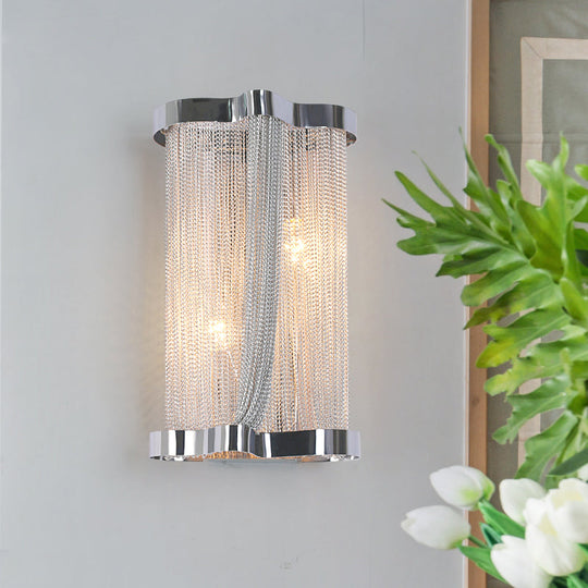 Vintage Aluminum Wall Lamp With Tassel Sconce Cylinder Shade In Gold/Silver - Set Of 2 Lights