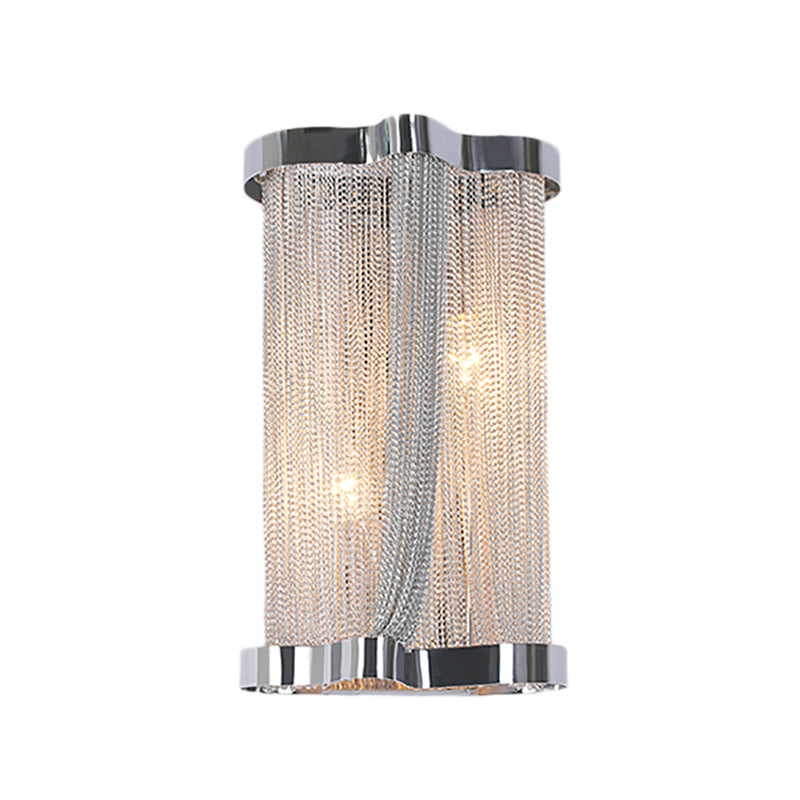 Vintage Aluminum Wall Lamp With Tassel Sconce Cylinder Shade In Gold/Silver - Set Of 2 Lights
