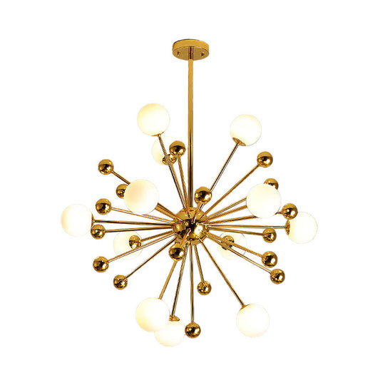 Gold Starburst Chandelier With White Glass Ball Shades - Designer Multi-Light Pendant Lamp Various