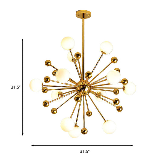 Gold Starburst Chandelier With White Glass Ball Shades - Designer Multi-Light Pendant Lamp Various