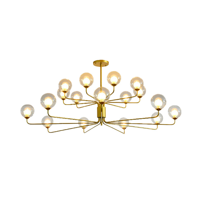 Contemporary 2-Tier Ball Clear Glass Chandelier With Radial Design - 8/12/18 Lights Black/Gold