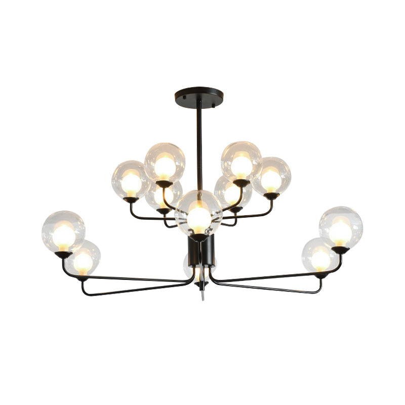 Contemporary 2-Tier Ball Clear Glass Chandelier With Radial Design - 8/12/18 Lights Black/Gold
