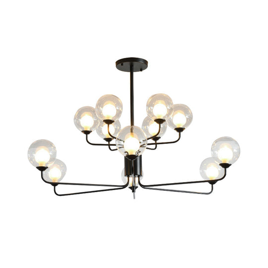 Contemporary 2-Tier Ball Clear Glass Chandelier With Radial Design - 8/12/18 Lights Black/Gold