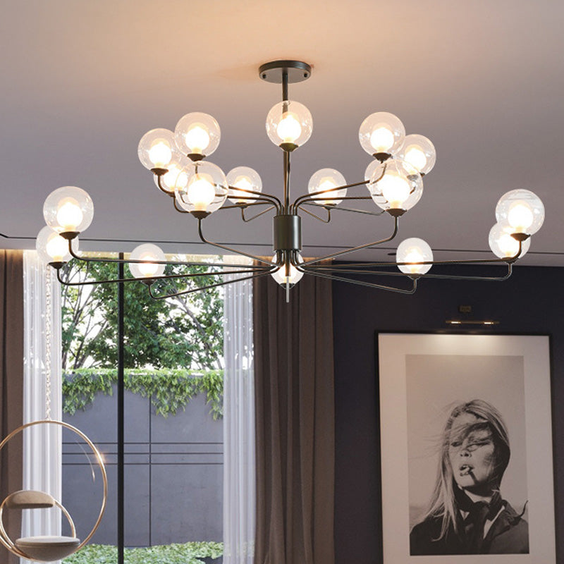 Contemporary 2-Tier Ball Clear Glass Chandelier With Radial Design - 8/12/18 Lights Black/Gold