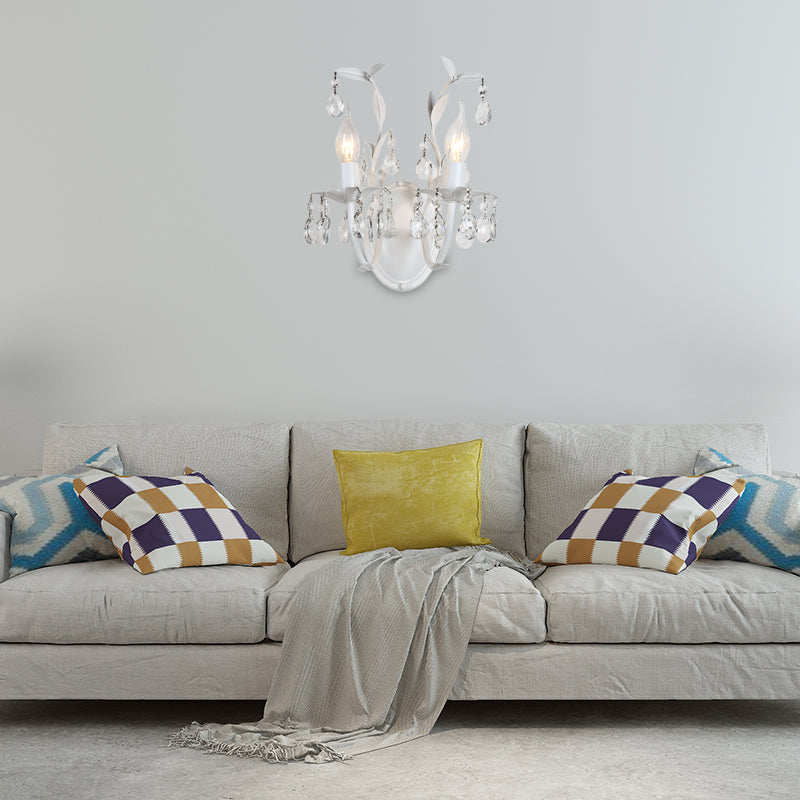 Modern Metallic Wall Light Fixture: Bare Bulb 1/2-Light Sconce With Crystal And Leaf Decoration