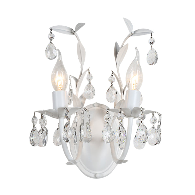 Modern Metallic Wall Light Fixture: Bare Bulb 1/2-Light Sconce With Crystal And Leaf Decoration
