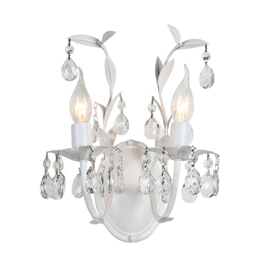 Modern Metallic Wall Light Fixture: Bare Bulb 1/2-Light Sconce With Crystal And Leaf Decoration