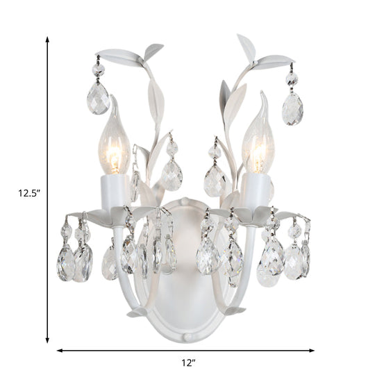 Modern Metallic Wall Light Fixture: Bare Bulb 1/2-Light Sconce With Crystal And Leaf Decoration