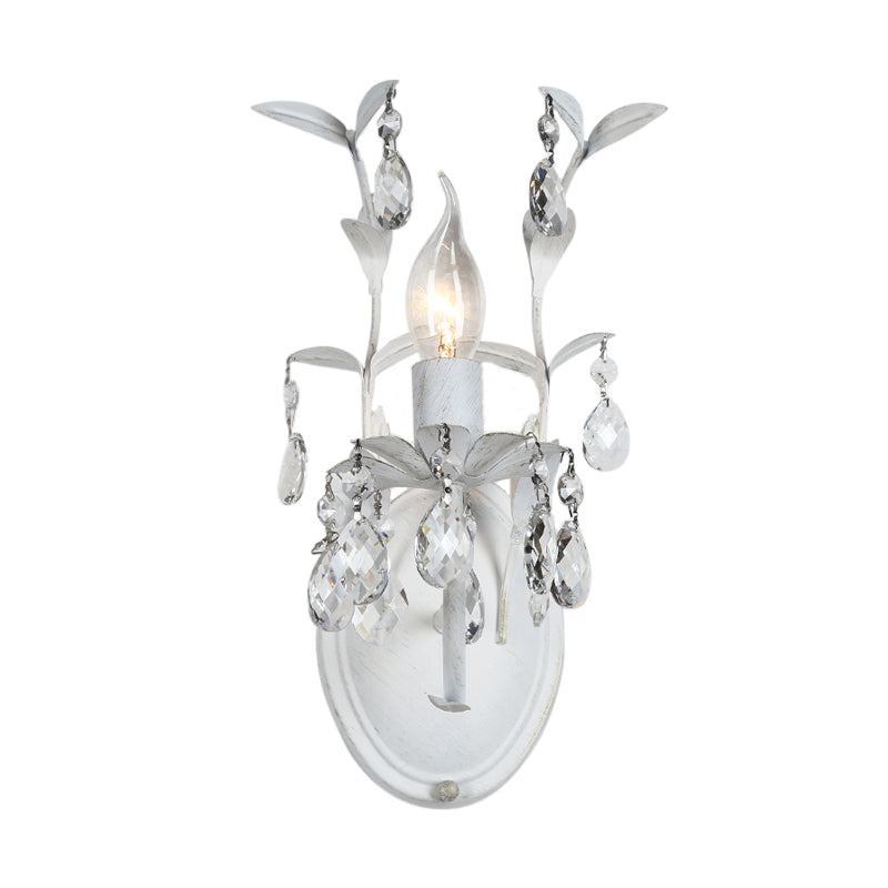 Modern Metallic Wall Light Fixture: Bare Bulb 1/2-Light Sconce With Crystal And Leaf Decoration
