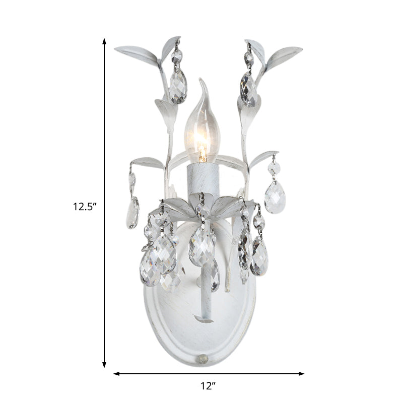 Modern Metallic Wall Light Fixture: Bare Bulb 1/2-Light Sconce With Crystal And Leaf Decoration