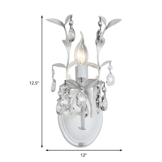 Modern Metallic Wall Light Fixture: Bare Bulb 1/2-Light Sconce With Crystal And Leaf Decoration