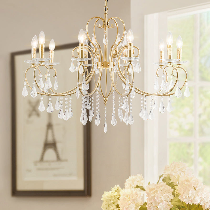 Hängende Kerzenlampe im modernen Stil mit Kristallakzent, Kronleuchter mit 3/6 Lichtern in Gold